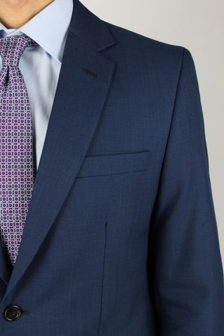 Regular Fit Plain Navy Wool Blend Suit - Javier Blanco