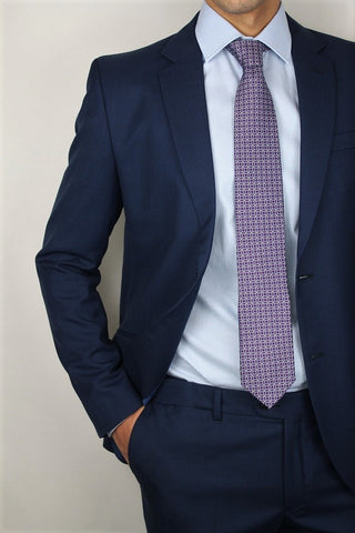 Regular Fit Plain Navy Wool Blend Suit - Javier Blanco