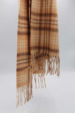 100% Wool Check Camel Scarf - Javier Blanco