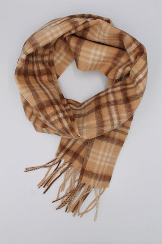 100% Wool Check Camel Scarf - Javier Blanco