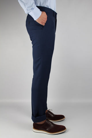 Slim Fit Navy Checked Wool Blend Suit - Javier Blanco