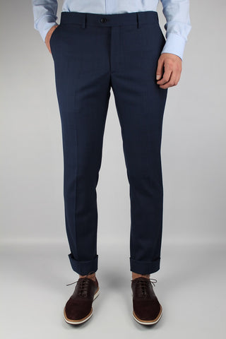 Slim Fit Navy Checked Wool Blend Suit - Javier Blanco