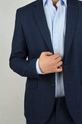 Slim Fit Navy Checked Wool Blend Suit - Javier Blanco