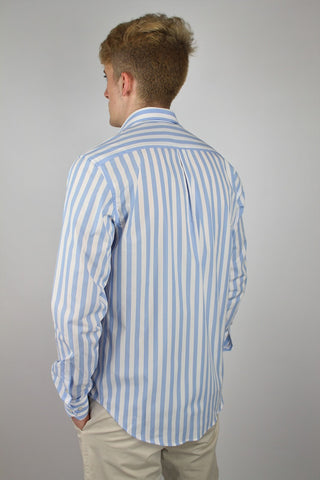 Slim Fit Blue Wide Striped Cotton Shirt - Javier Blanco