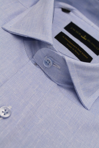 Slim Fit Blue Linen and Cotton Shirt - Javier Blanco